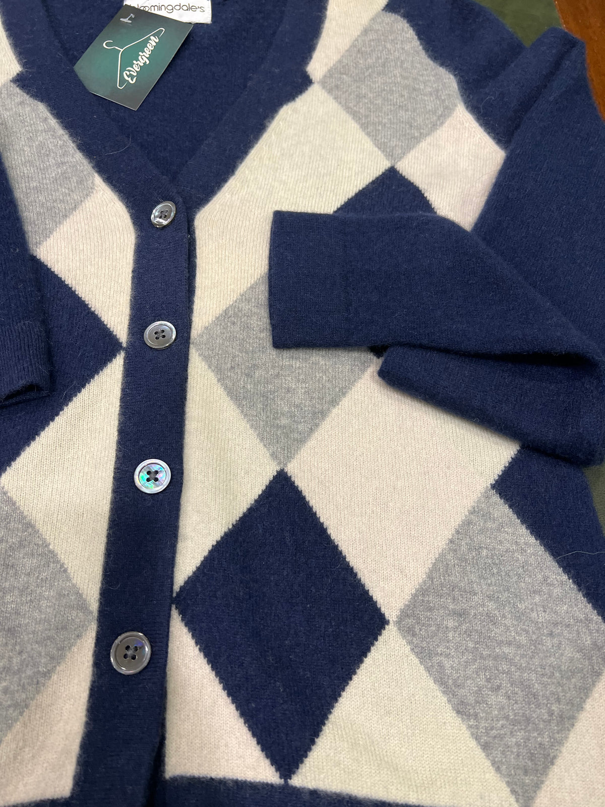 Cachemire Bloomingdale’s – Cardigan Argyle Blu e Grigio tg L/XL