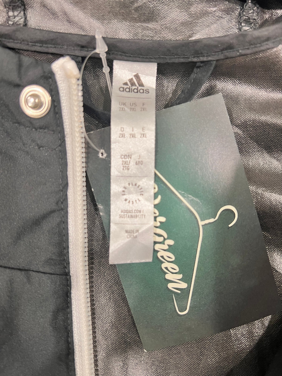 Giacca Adidas in nylon nera sportiva,cappuccio integrato tg 2XL