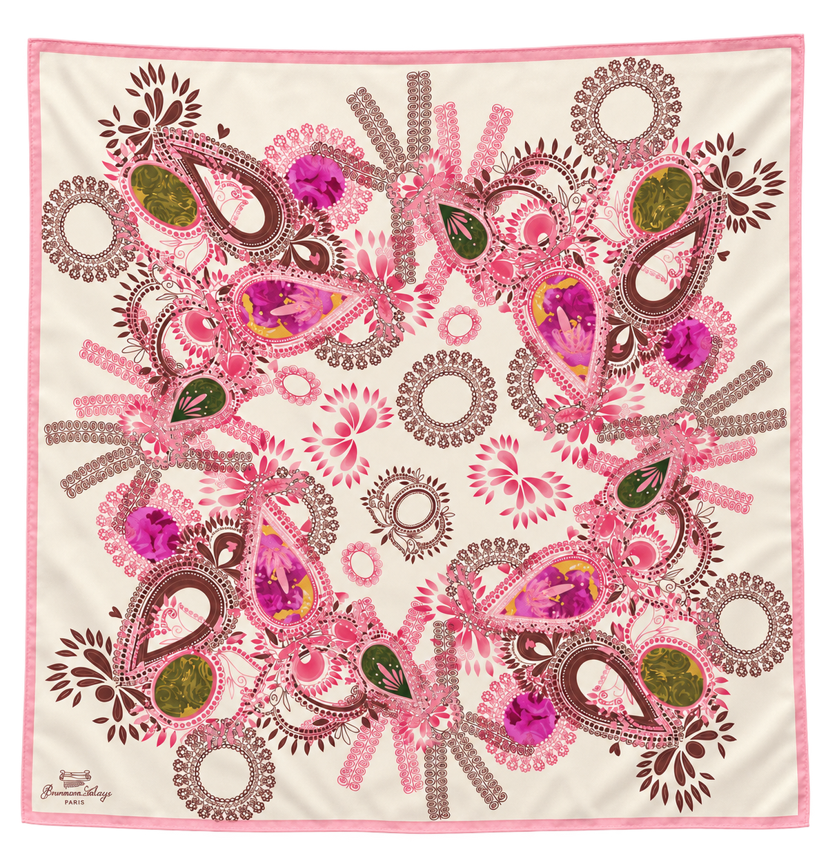 Foulard quadrato dalla base color avorio, Giovanni Luigi 100%seta. 80*80