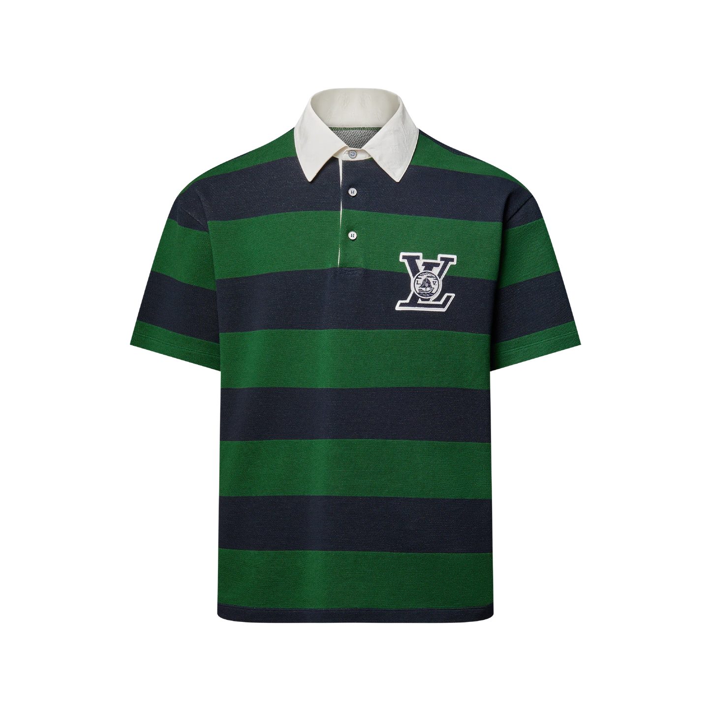 Polo a righe verdi e blu notte — Vintage Preppy