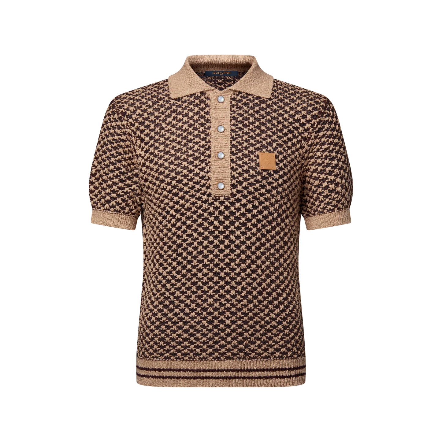 Polo in maglia a rete pied-de-poule marrone