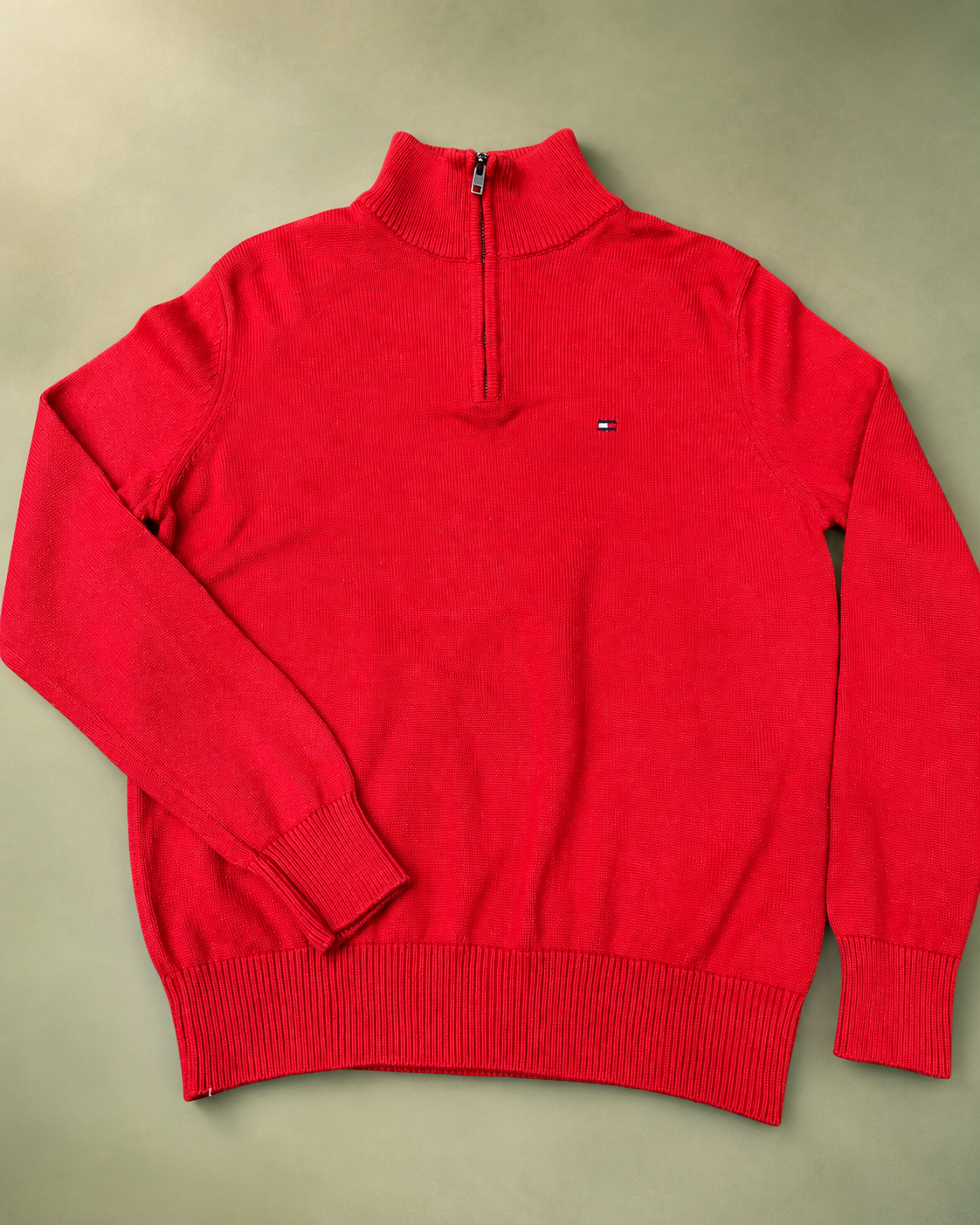 TOMMY HILFIGER 

Maglione a mezza zip in maglia rossa, tg S