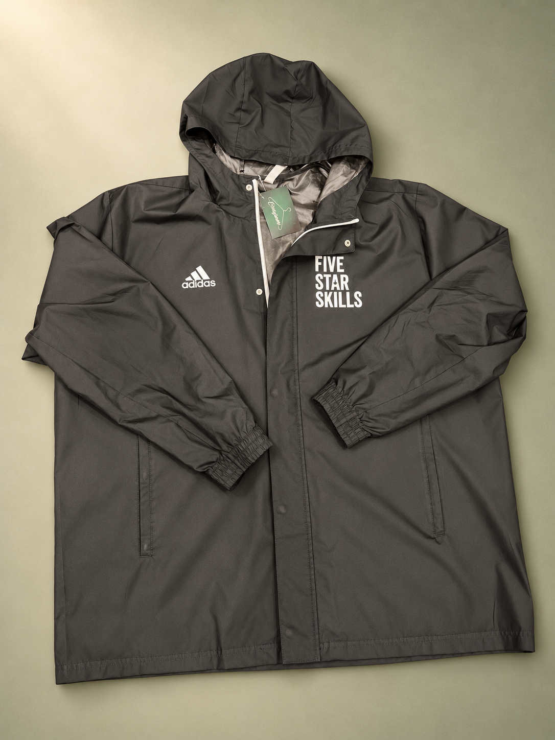 Giacca Adidas in nylon nera sportiva,cappuccio integrato tg 2XL
