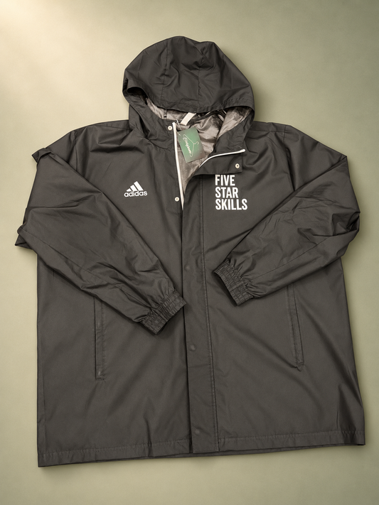 Giacca Adidas in nylon nera sportiva,cappuccio integrato tg 2XL