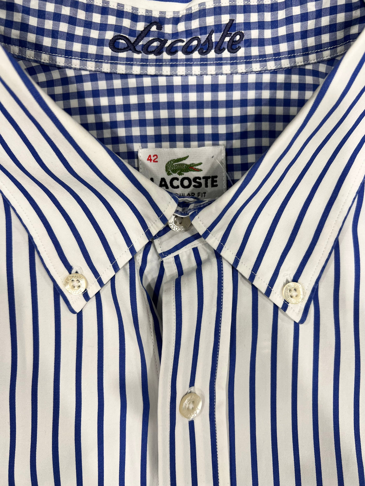 Camicia Lacoste a manica lunga riga in bianco e blu tg42