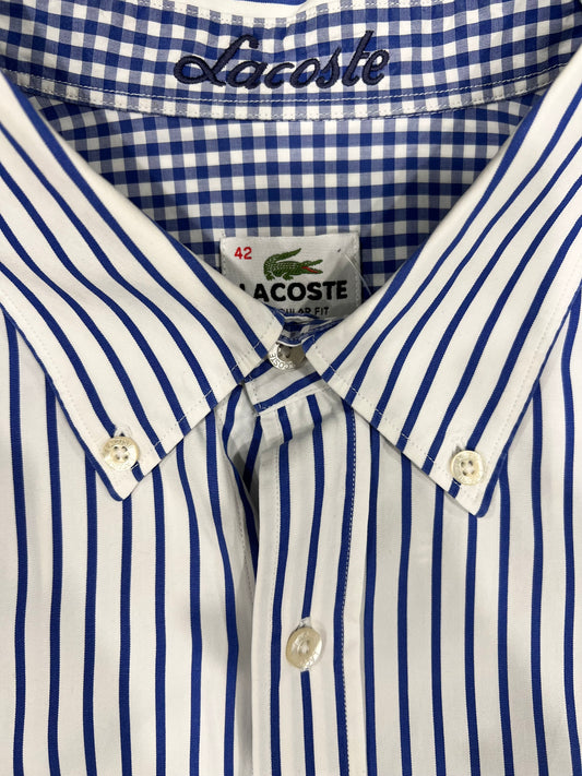 Camicia Lacoste a manica lunga riga in bianco e blu tg42