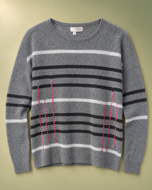 Cachemire Maglione LABEL+thread in grigio,tgM