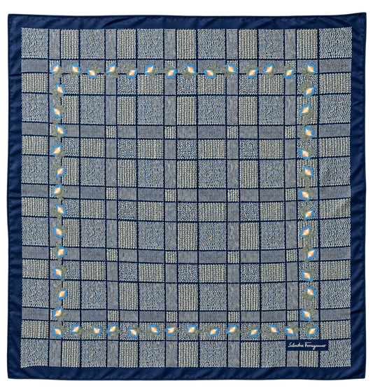 Foulard quadrato Salvatore Ferragamo in tonalità blu navy    100%seta           74*74