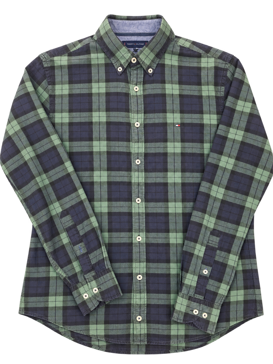 Camicia Tommy Hilfiger New York Fit  motivo a quadri verde e blu tg S