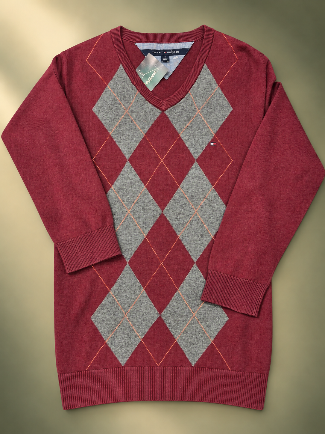 Tommy Hilfiger – Maglione Argyle Bordeaux tg XXL