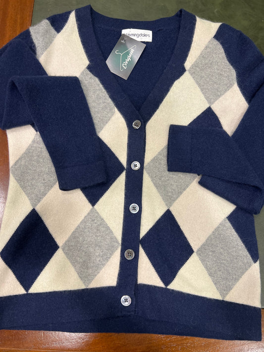 Cachemire Bloomingdale’s – Cardigan Argyle Blu e Grigio tg L/XL