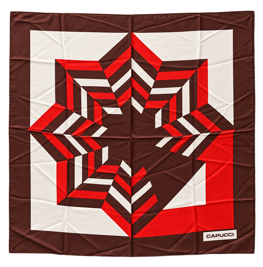 Foulard quadrato Capucci dal design geometrico e deciso,    100%seta.       75x75cm