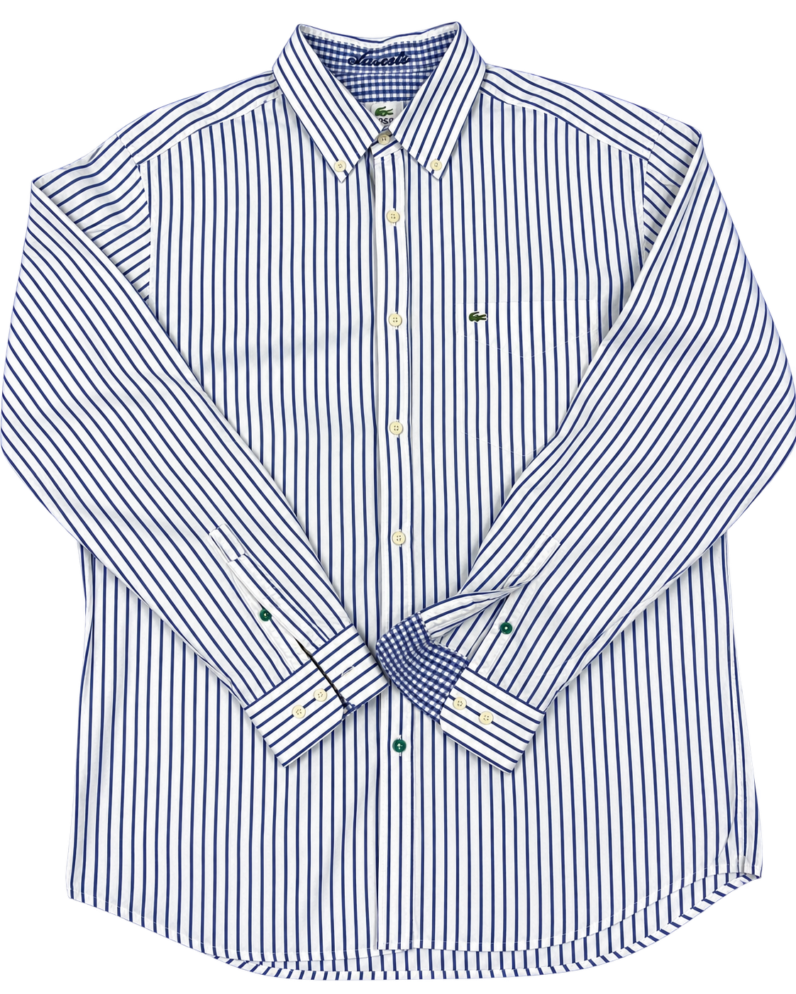 Camicia Lacoste a manica lunga riga in bianco e blu tg42