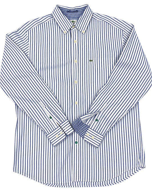 Camicia Lacoste a manica lunga riga in bianco e blu tg42