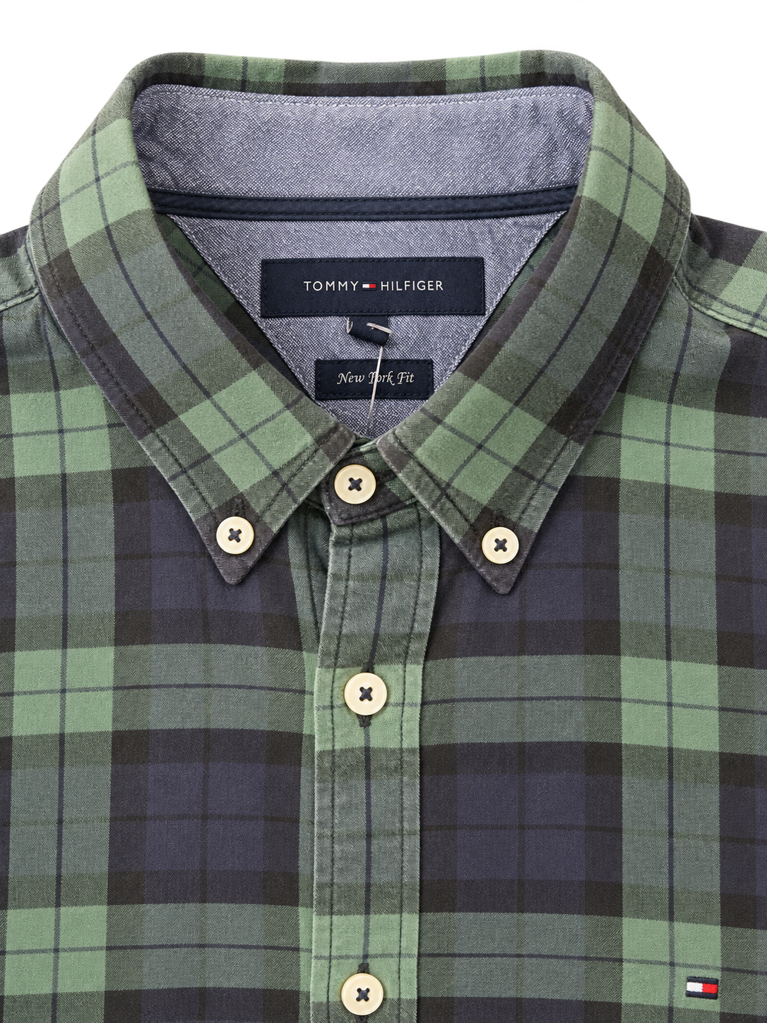 Camicia Tommy Hilfiger New York Fit  motivo a quadri verde e blu tg S