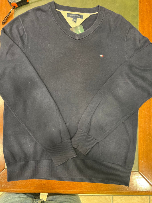 Tommy Hilfiger – Maglione Verde Oliva con Scollo a V cotone Tg XL