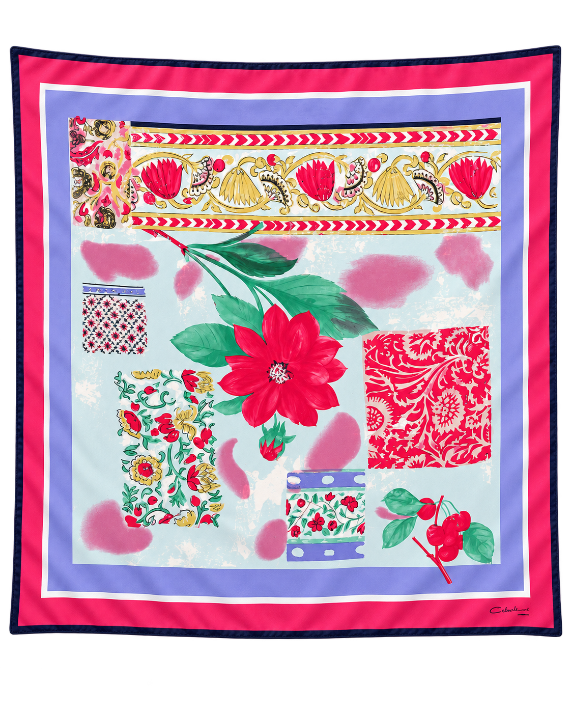 Foulard quadrato Costantino Roma dalle tonalità vivaci 100%seta.       80*80