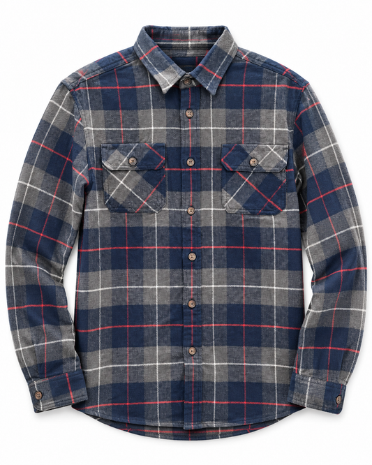 Camicia  Flanella fantasia tartan nei toni del blu navy tgM