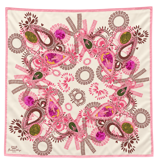 Foulard quadrato dalla base color avorio, Giovanni Luigi 100%seta.             80*80