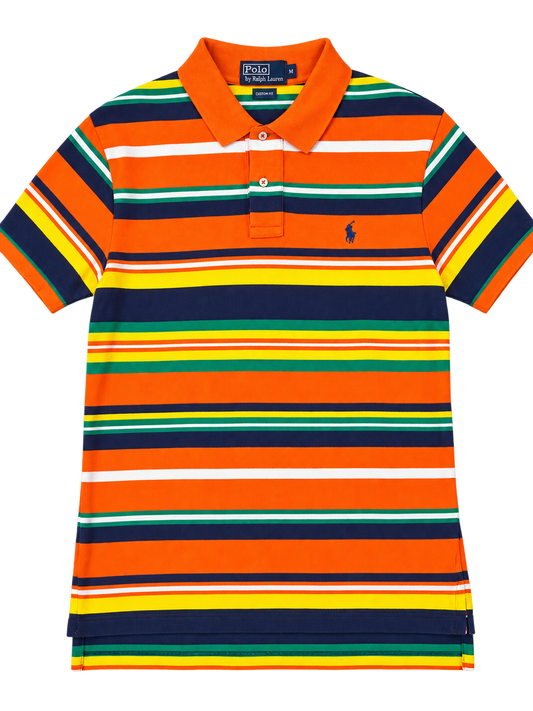 Polo Ralph Lauren Custom Fit in piqué di cotone, fantasia riga arancio tg M