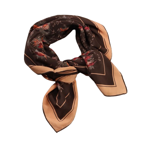 Foulard vintage marrone con motivo colibrì