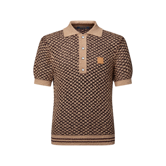 Polo in maglia a rete pied-de-poule marrone