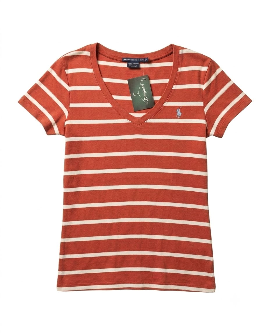 T-shirt a righe con scollo a V Ralph Lauren taglia L